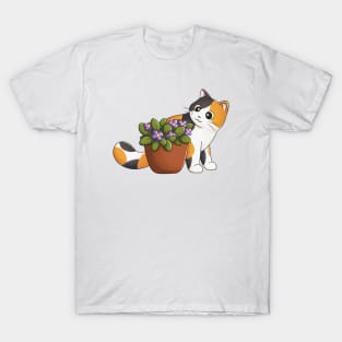 Calico Cat With Flower T-Shirt